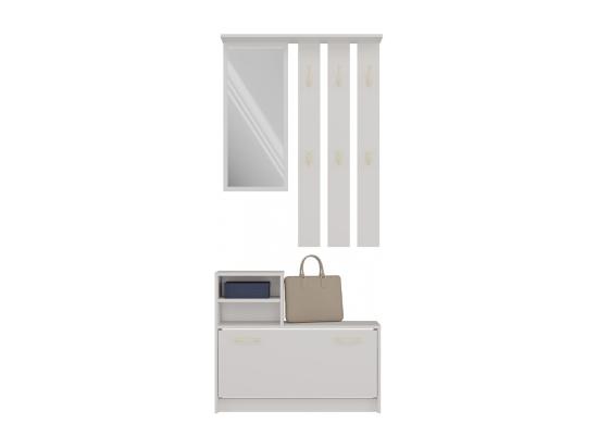 Vente Unique VITTORIA - Vestiaire D'entrée - Patère Murale + Miroir + Rangement Chaussures - 180x85x24 - Meuble D'entrée - Beige