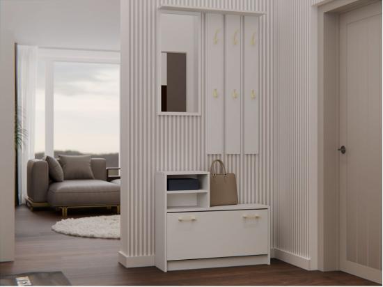 vente unique VITTORIA - Vestiaire d'entrée - Patère murale + miroir + rangement chaussures - 180x85x24 - Meuble d'entrée - Beige