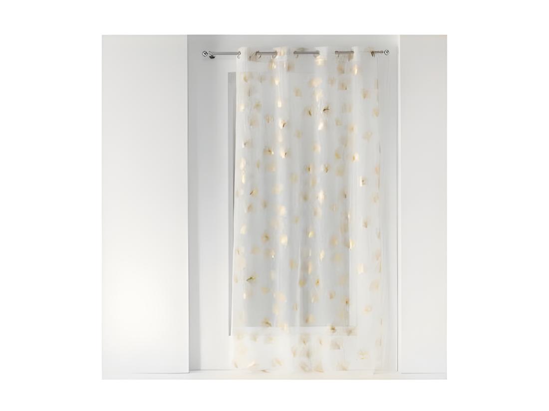 Vente Unique Voilage à Oeillets Avec Imprimé Métallisé - 140 X 240 Cm - Ginkgold - Blanc Et Doré