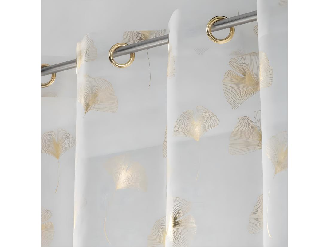 Vente Unique Voilage à Oeillets Avec Imprimé Métallisé - 140 X 240 Cm - Ginkgold - Blanc Et Doré