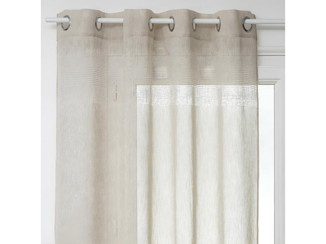 Vente Unique Voilage à œillets Beige Effet Lin Avec Motifs Ajourés 140 X 240 Cm