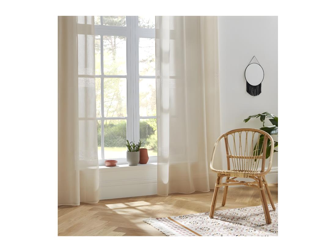 Vente Unique Voilage à œillets Beige Effet Lin Avec Motifs Ajourés 140 X 240 Cm