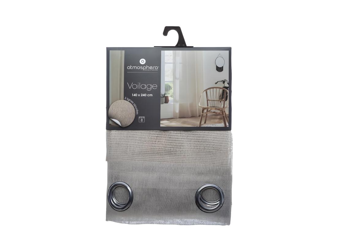 vente unique Voilage à œillets Beige effet lin avec motifs ajourés 140 x 240 cm