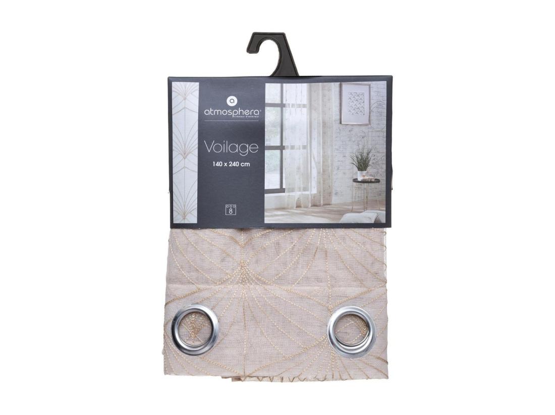 Vente Unique Voilage à œillets Beige Lin Motif Brodé 140 X 240 Cm