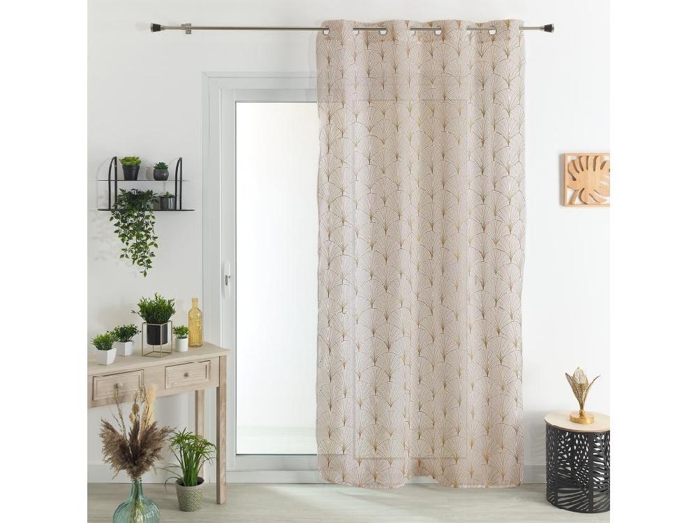 Vente Unique Voilage à œillets Beige Lin Motif Brodé 140 X 240 Cm