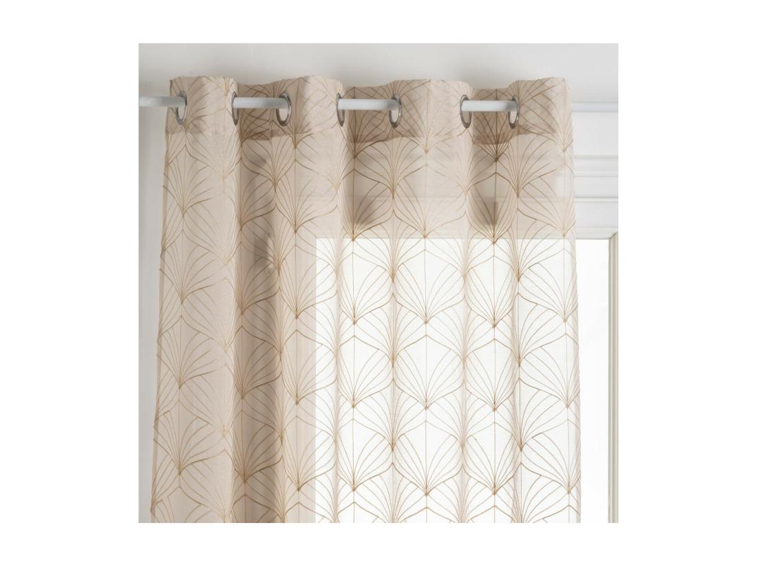 vente unique Voilage à œillets Beige Lin motif Brodé 140 x 240 cm