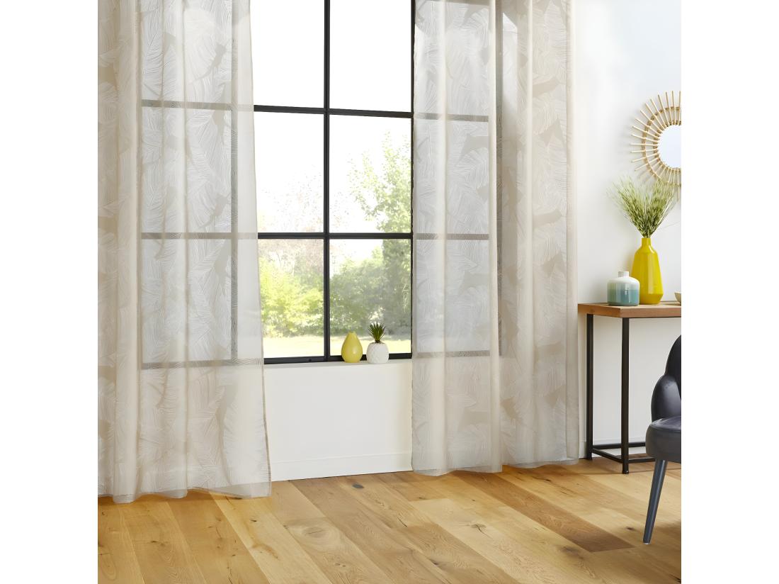 Vente Unique Voilage à œillets Beige Lin Motif Feuille 140 X 240 Cm