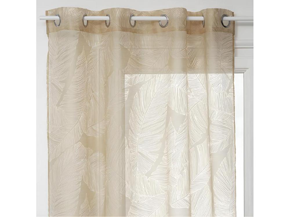 vente unique Voilage à œillets Beige Lin motif Feuille 140 x 240 cm