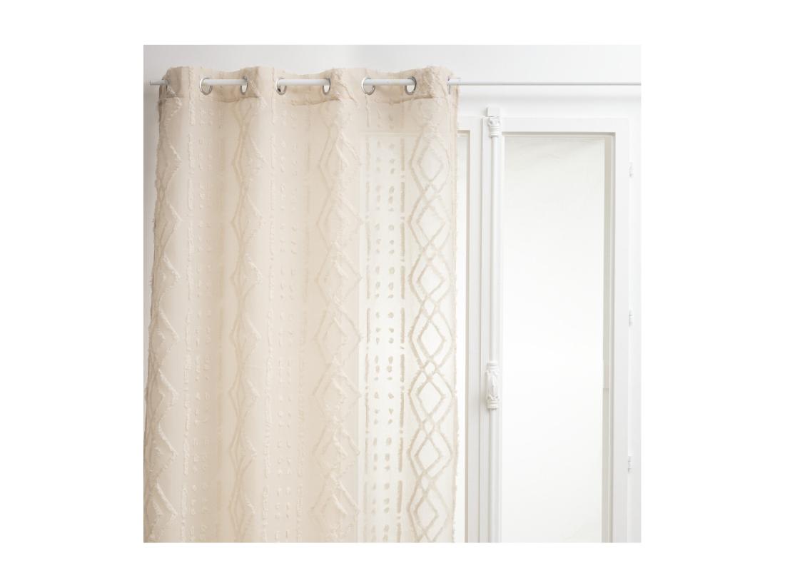 vente unique Voilage à œillets Beige Lin motif Jacquard 140 x 240 cm