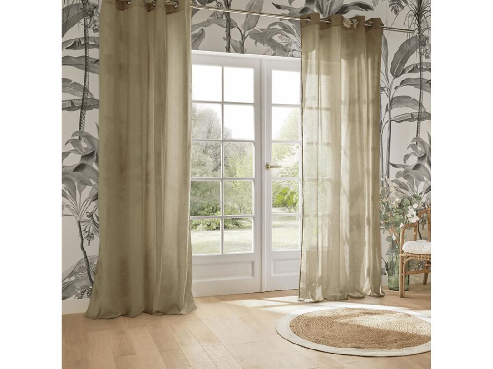 Vente Unique Voilage à œillets En Polyester Et Coton Beige Lin 135 X 240 Cm