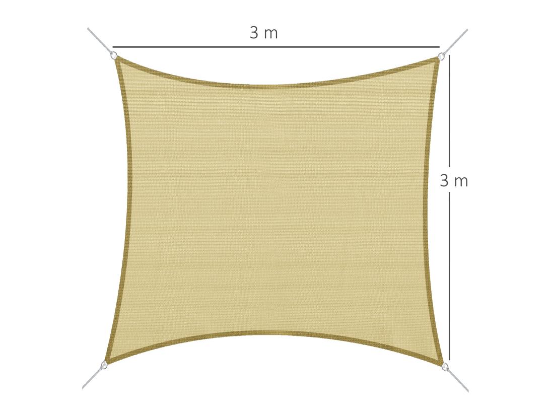 Vente Unique Voile D'ombrage Carré 3 X 3 M Polyéthylène Haute Densité Résistant Aux UV Coloris Sable