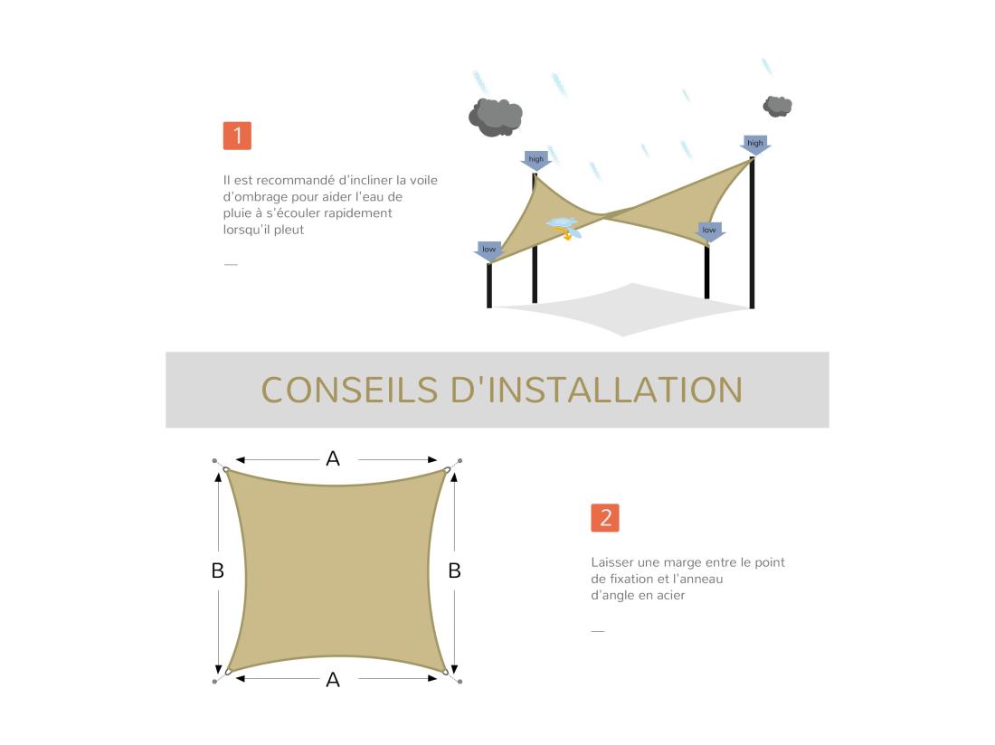 Vente Unique Voile D'ombrage Rectangulaire 3 X 4 M Polyéthylène Haute Densité Résistant Aux UV Coloris Sable