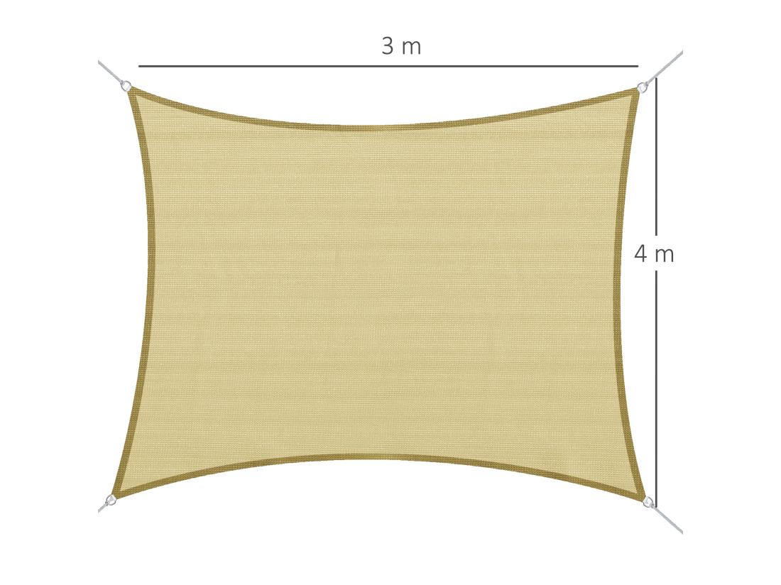 Vente Unique Voile D'ombrage Rectangulaire 3 X 4 M Polyéthylène Haute Densité Résistant Aux UV Coloris Sable