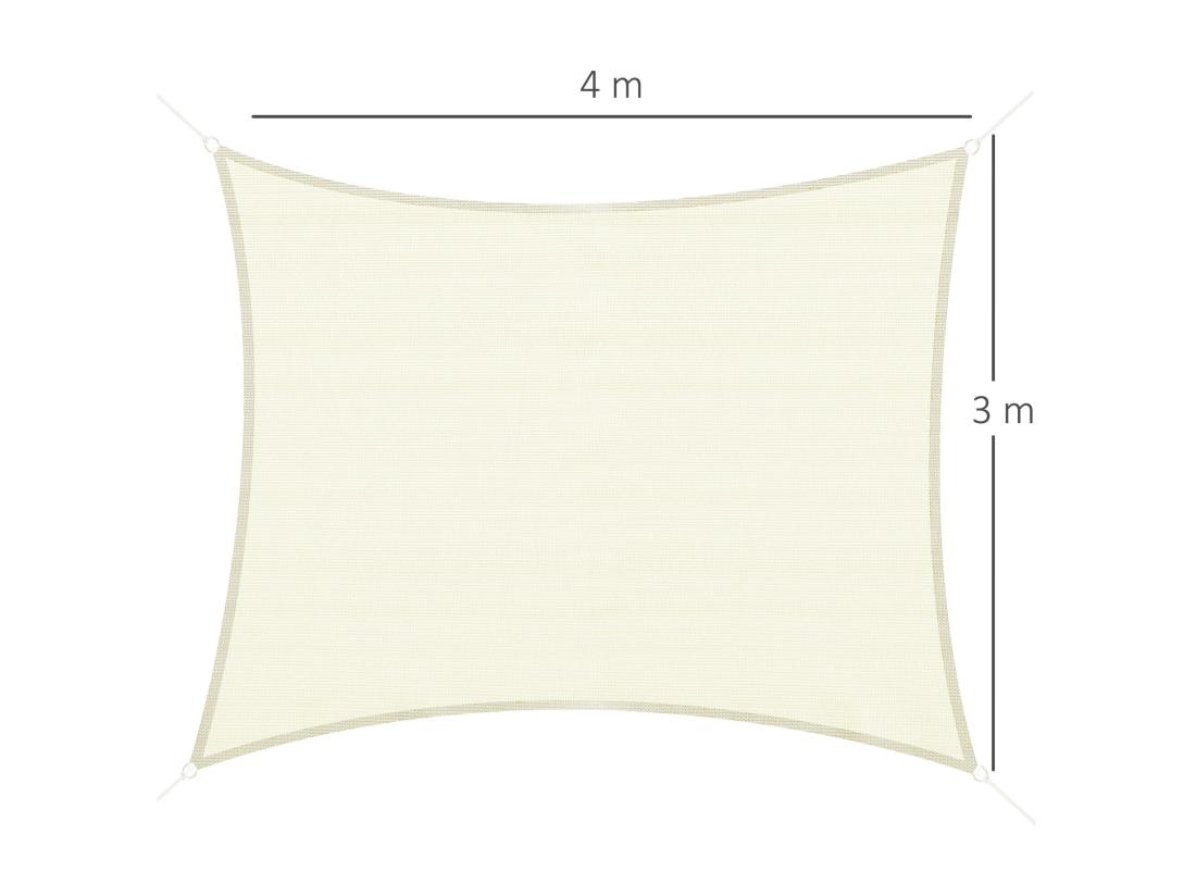 Vente Unique Voile D'ombrage Rectangulaire 3 X 4 M Polyéthylène Haute Densité Résistant Aux UV Coloris Crème