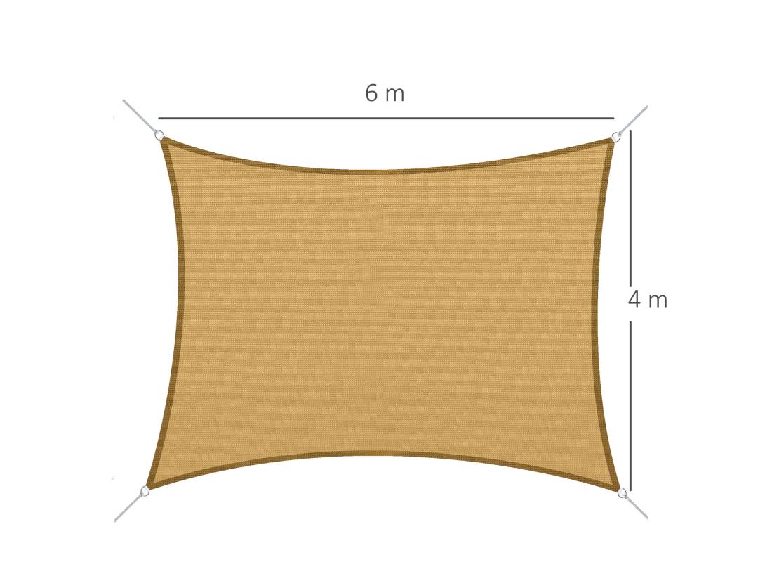 Vente Unique Voile D'ombrage Toile Solaire Rectangulaire 6L X 4l M HDPE Jaune