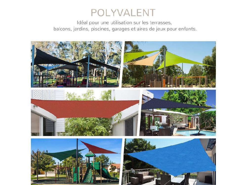 Vente Unique Voile D'ombrage Triangulaire Grande Taille 4 X 4 X 4 M Polyéthylène Haute Densité Résistant Aux UV Crème