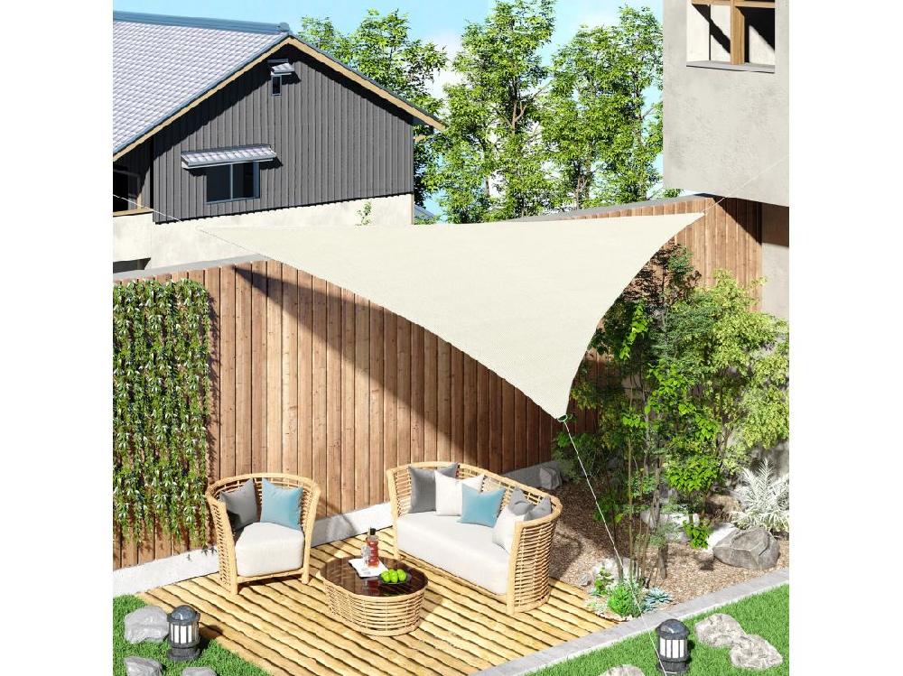 vente unique Voile d'ombrage triangulaire grande taille 4 x 4 x 4 m polyéthylène haute densité résistant aux UV crème