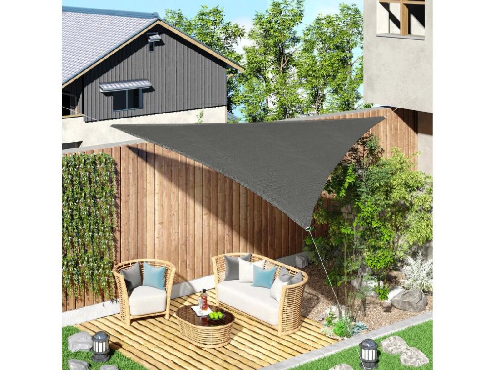 Vente Unique Voile D'ombrage Triangulaire Grande Taille 5 X 5 X 5 M Polyéthylène Haute Densité Résistant Aux UV Gris
