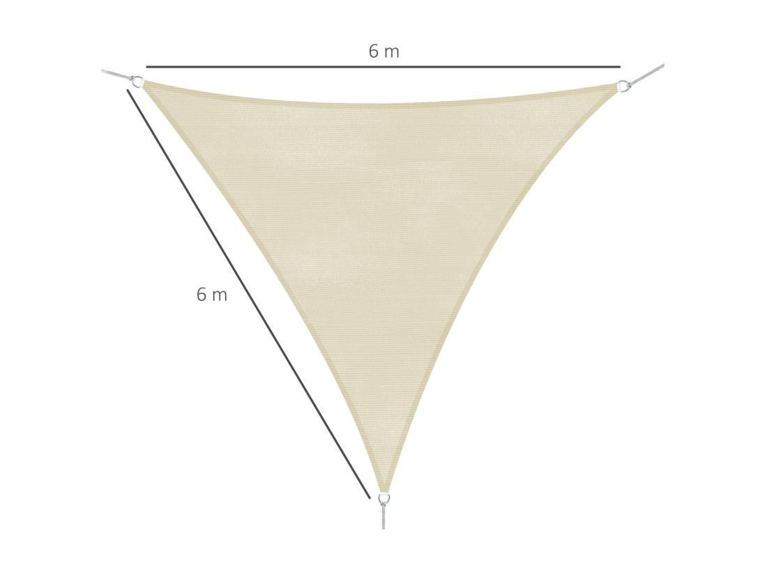 Vente Unique Voile D'ombrage Triangulaire Grande Taille 6 X 6 X 6 M Polyéthylène Haute Densité Résistant Aux UV Crème