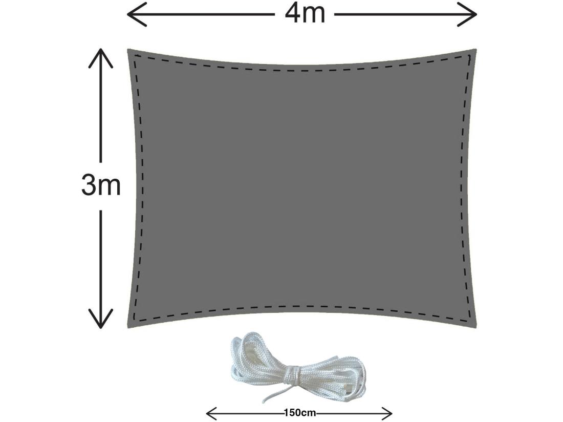 Vente Unique Voile Rectangulaire En Polyéthylène Gris Avec Cordes 3x4