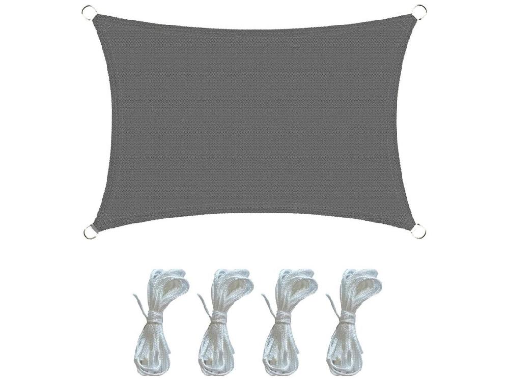 Vente Unique Voile Rectangulaire En Polyéthylène Gris Avec Cordes 3x4