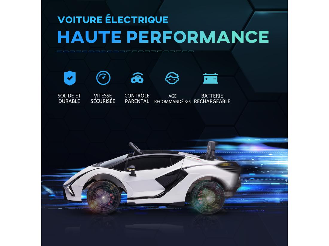 Vente Unique Voiture électrique Enfant De Sport Supercar 12 V - V. Max. 5 Km/h Effets Sonores + Lumineux Blanc