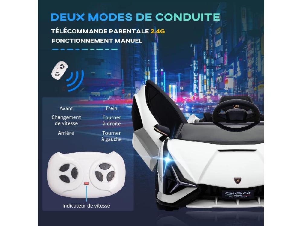 Vente Unique Voiture électrique Enfant De Sport Supercar 12 V - V. Max. 5 Km/h Effets Sonores + Lumineux Blanc