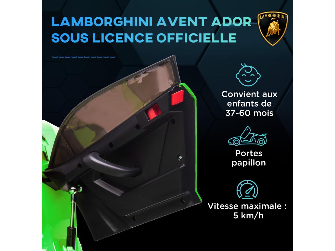 Vente Unique Voiture électrique Enfant Licence Lamborghini Aventador Roadster SVJ Télécommande Effets Sonores Lumineux Vert