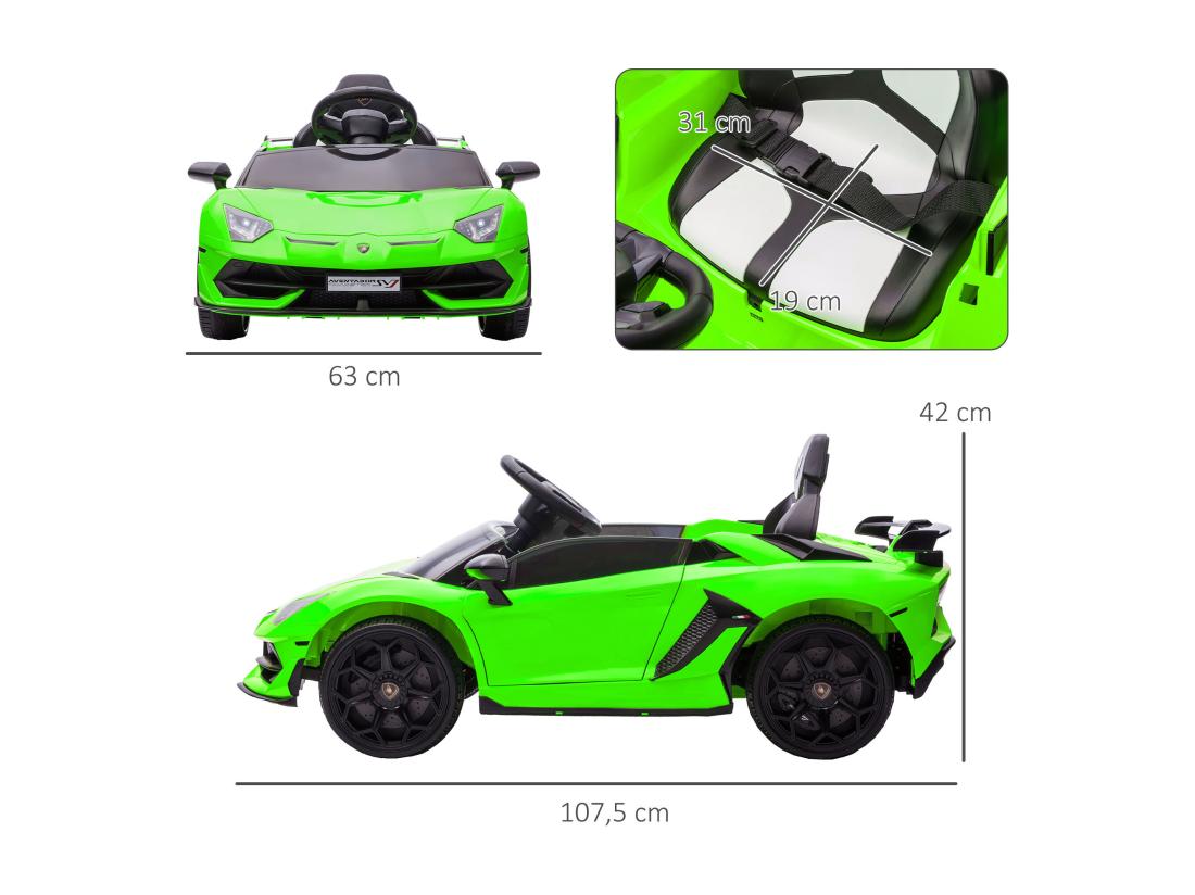 vente unique Voiture électrique enfant licence Lamborghini Aventador roadster SVJ télécommande effets sonores lumineux vert