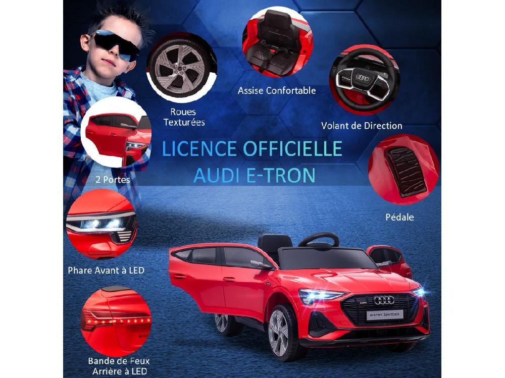Vente Unique Voiture Véhicule électrique Enfant E-tron Sportback S Line 12 V - V. Max. 8 Km/h - Effets Sonores Lumineux - Télécommande Port USB MP3 - Rouge