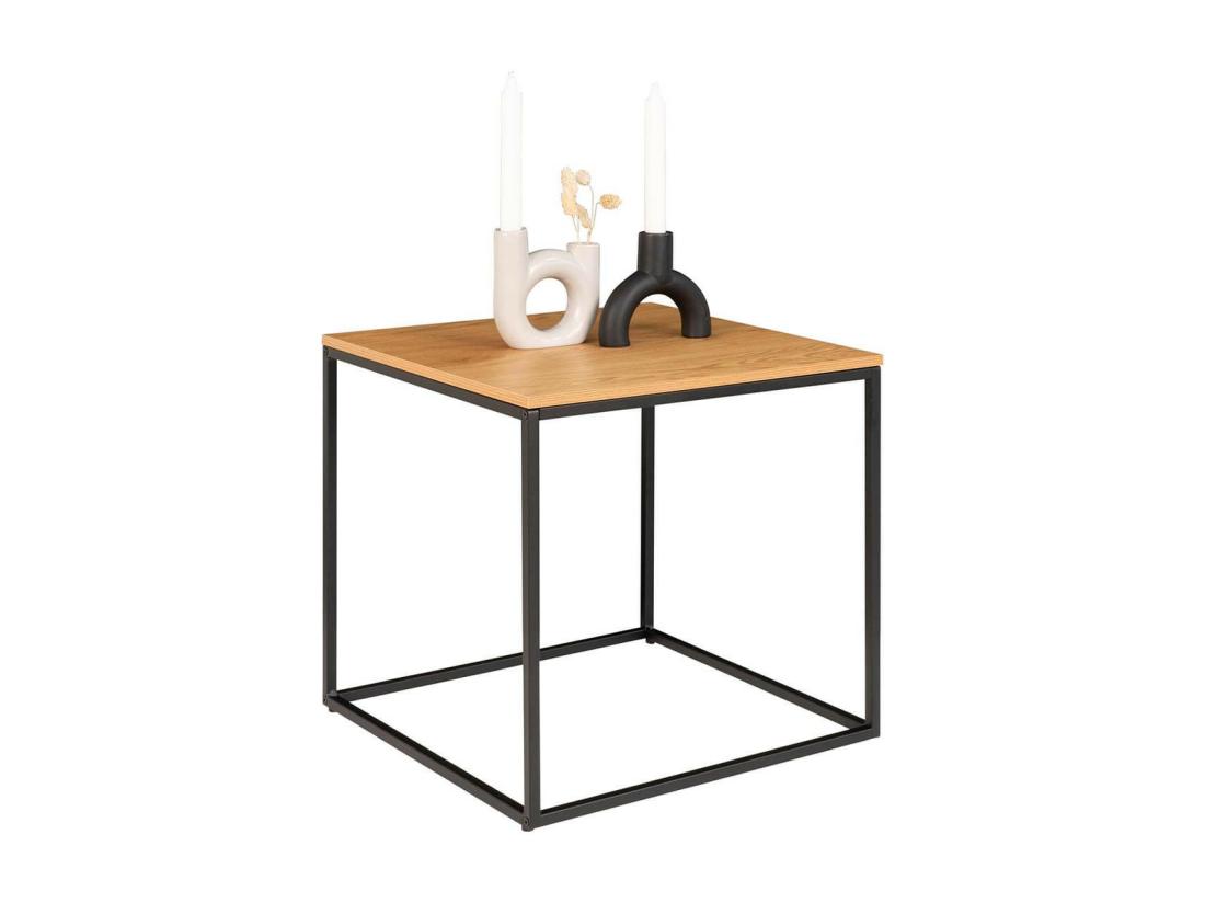 vente unique VOLLRAD - Bout de Canapé Carré Acier et Bois Aspect Naturel