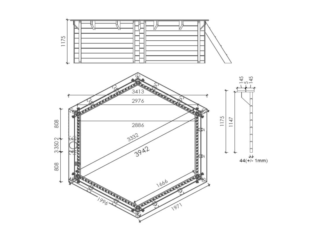 Vente Unique WATERCLIP - Piscine Bois FSC Hexagonale Ø395cm -v7.5m2 - Autoclave IV - Liner 60/100 - Rainurée Languette - Filtration 4m3/h + Echelle - EWEN