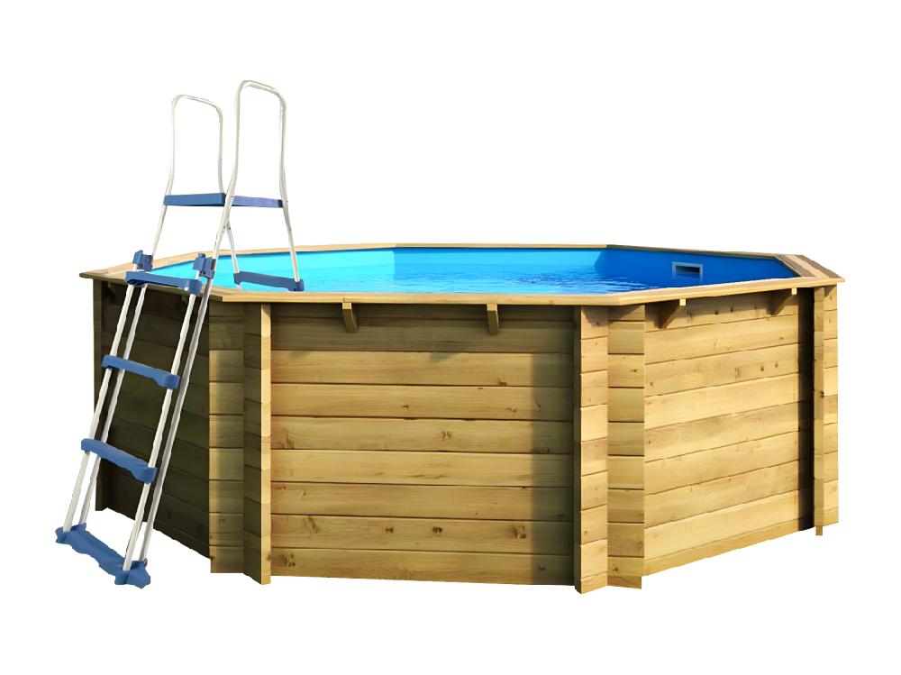 Vente Unique WATERCLIP - Piscine Bois FSC Hexagonale Ø395cm -v7.5m2 - Autoclave IV - Liner 60/100 - Rainurée Languette - Filtration 4m3/h + Echelle - EWEN