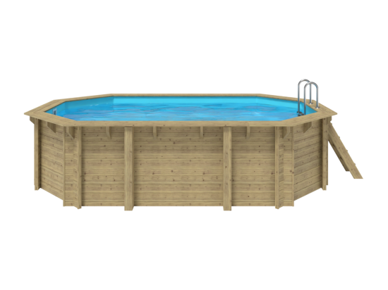 Vente Unique WATERCLIP - Piscine Bois FSC Octogonale 541 X 350 Cm - 12m2 - Autoclave IV - Liner 70/100 - Rainurée Languette + Filtration 8m3/h + Echelle - EMEO