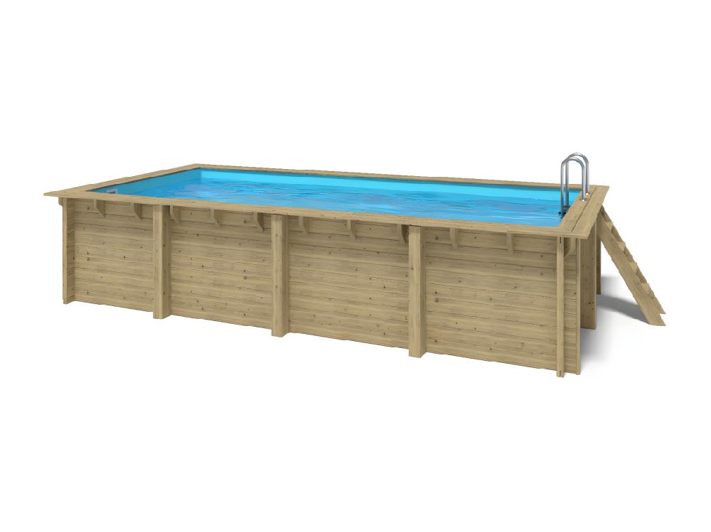 Vente Unique WATERCLIP - Piscine Bois FSC Rectangulaire 620 X 300 Cm - Autoclave IV - Liner 70/100 - Rainurée Languette + Filtration 11m3/h + Echelle - ELLY