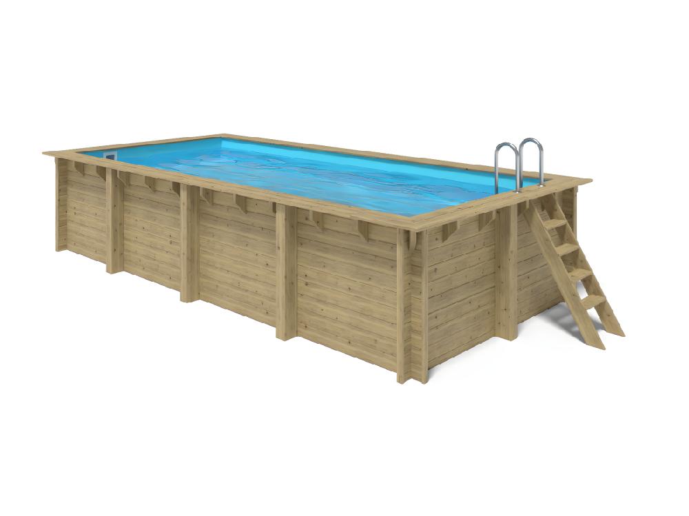 Vente Unique WATERCLIP - Piscine Bois FSC Rectangulaire 620 X 300 Cm - Autoclave IV - Liner 70/100 - Rainurée Languette + Filtration 11m3/h + Echelle - ELLY