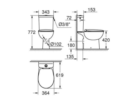 Vente Unique WC à Poser Sans Bride GROHE Bau Ceramic Quickfix Avec Abattant Frein De Chute Declipsable