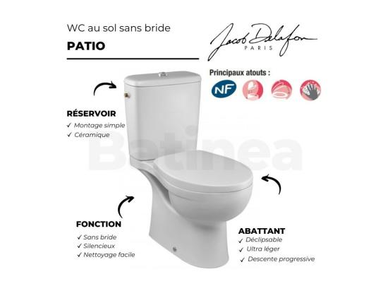Vente Unique WC à Poser Sans Bride JACOB DELAFON Patio + Abattant