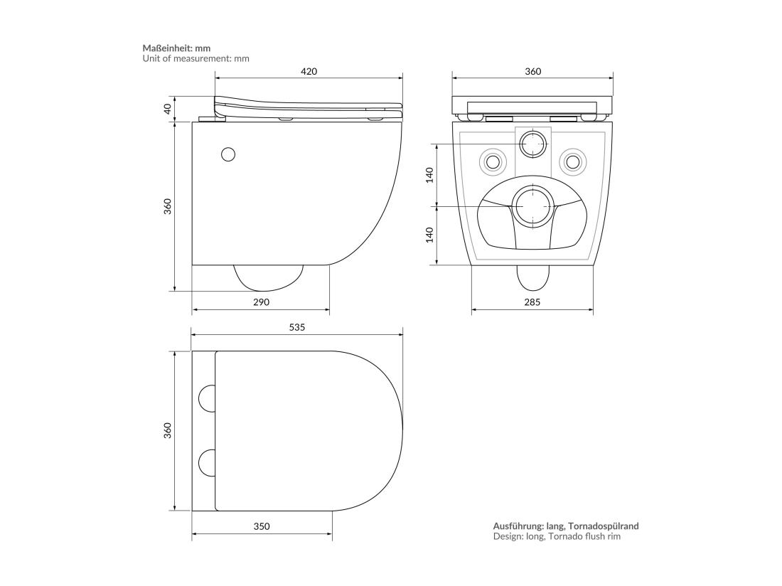 Vente Unique WC Suspendu Longue Nano Chasse D'eau Tornado Fonction Bidet Noir Siège Softclose