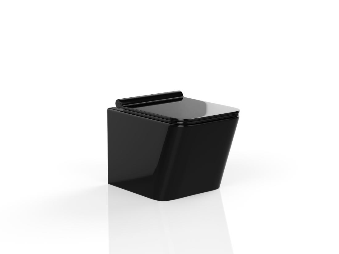 Vente Unique WC Suspendu Noir Brillant En Céramique Sans Bride - CLEMONA