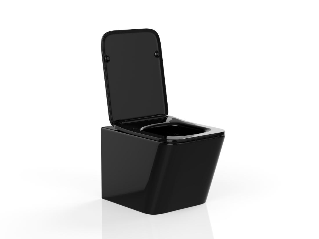 Vente Unique WC Suspendu Noir Brillant En Céramique Sans Bride - CLEMONA