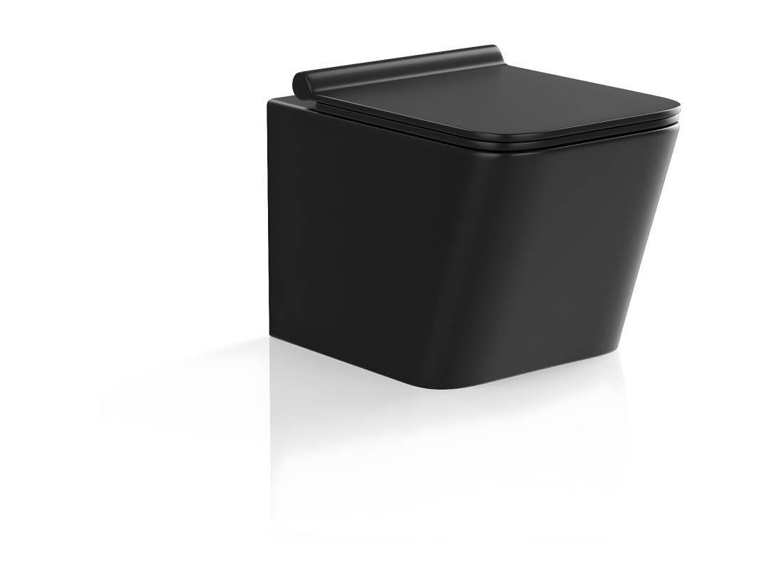 Vente Unique WC Suspendu Noir Mat En Céramique Sans Bride - CLEMONA