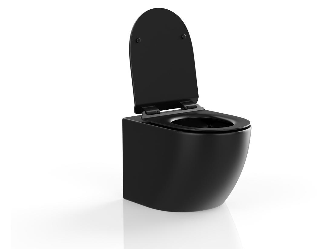Vente Unique WC Suspendu Noir Mat En Céramique Sans Bride - JAVOINE