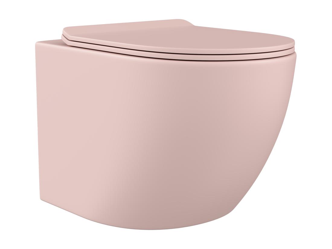 Vente Unique WC Suspendu Rose Mat En Céramique Sans Bride - JAVOINE