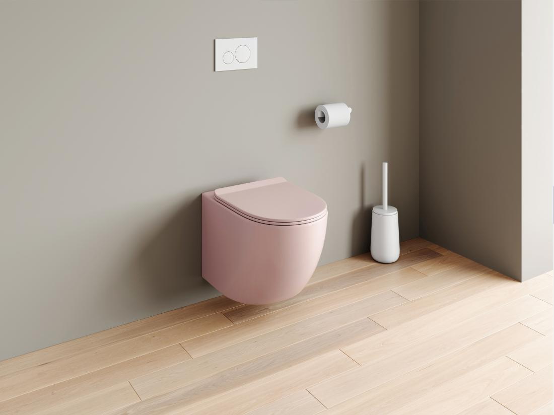 vente unique WC suspendu rose mat en céramique sans bride - JAVOINE
