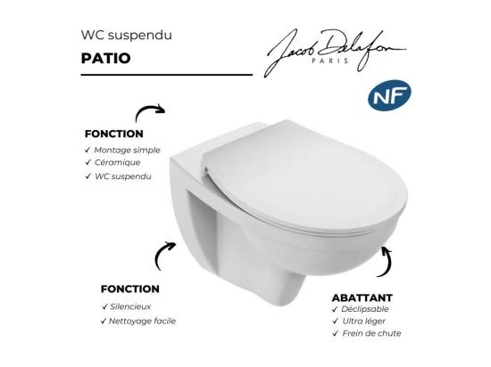 Vente Unique WC Suspendu Sans Bride JACOB DELAFON Patio + Abattant Extra Plat