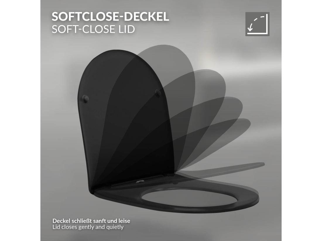 Vente Unique WC Suspendu Sans Rebord Court Noir Mat 49cm Chasse D'Eau Tornade En Céramique