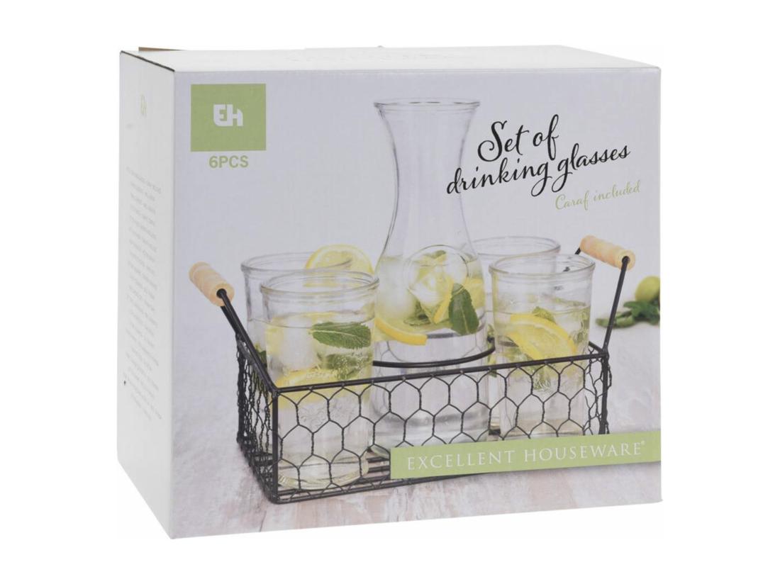 Vente Unique Well Home Coffret 4 Verres 450 Ml + Pichet En Verre 1L