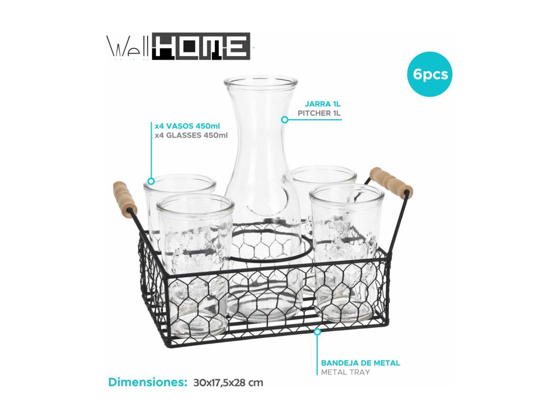 Vente Unique Well Home Coffret 4 Verres 450 Ml + Pichet En Verre 1L