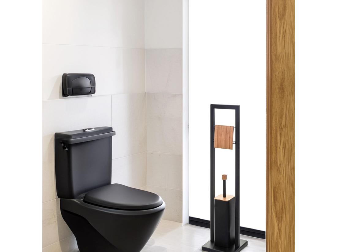 Vente Unique WELL HOME - Porte-papier Toilette 'Natureo' Avec Porte-brosse En Noir Fonctionnel Ø20x60cm